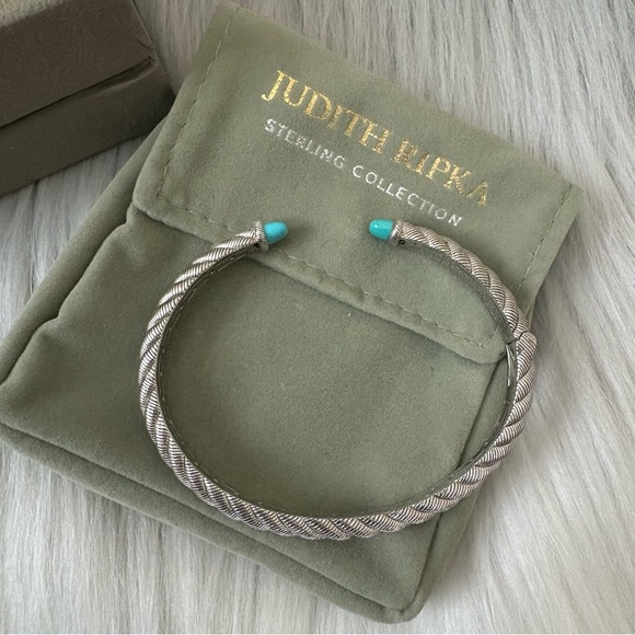 Judith Ripka Sleeping Beauty Turquoise Hinged Sterling Silver Bangle Bracelet 8”